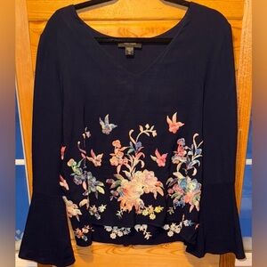 Karen Kane Floral Embroidered Navy Top XL